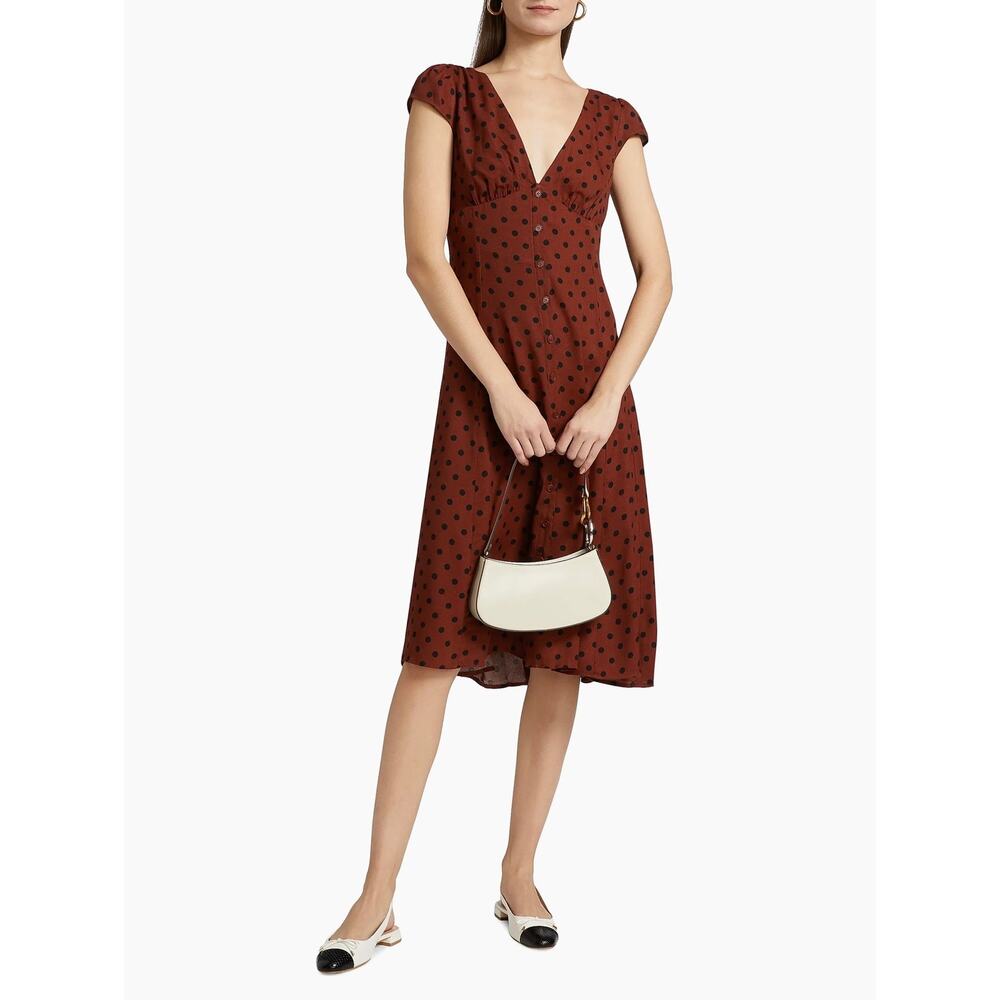 Reformation NWT Wilda Button up Midi Dress Fig Jam Dot Sz 0 Contemporary - Picture 3 of 12